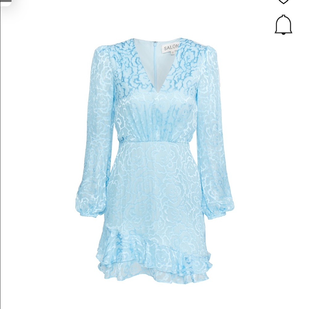 Saloni Alya Heart Jacquard Long Sleeve Silk Minidress In Ice Blue Size 8 - Picture 4 of 4